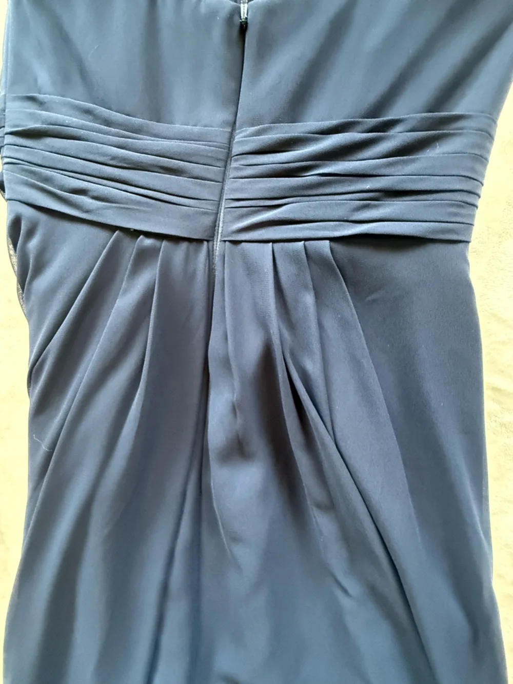 Bill Levkoff Rouched Navy Chiffon Bridesmaid Dress Strapless Maxi Formal Sz 8 - Picture 10 of 15